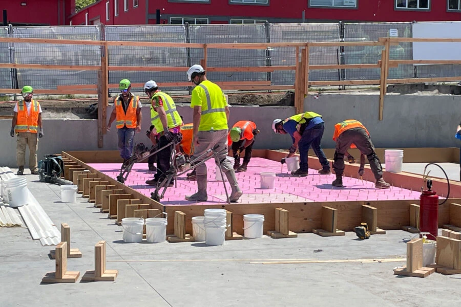 Foam is put down for sandwich panels. Photo courtesy of Sellen Construction